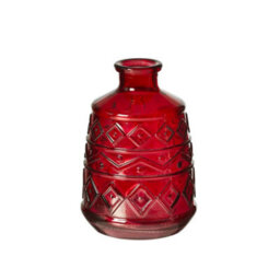 Small Red Glass Aztec Pattern Vase (Height) 11 Cm - Ideal For A Table Centrepiece