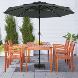 Thehotsale 3-Tier Garden Parasol With Solar Lights Patio Umbrella With Mobile Base, Dark Grey - thumbnail 1