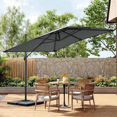 Living And Home 3M Dark Grey Square Rotatable Tilting Garden Rome Umbrella Cantilever Parasol With Square Fillable Base - image 1
