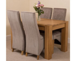 That's Furniture Kuba 125 X 80 Cm Chunky Oak Small Dining Table And 4 Chairs Dining Set With Lola Grey Fabric Chairs - thumbnail 1