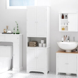 Homcom 183X60Cm Tall Freestanding Bathroom Cabinet Retro 3 Compartments White - thumbnail 8