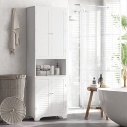 Homcom 183X60Cm Tall Freestanding Bathroom Cabinet Retro 3 Compartments White - thumbnail 1