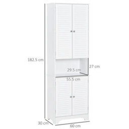 Homcom 183X60Cm Tall Freestanding Bathroom Cabinet Retro 3 Compartments White - thumbnail 3