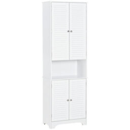 Homcom 183X60Cm Tall Freestanding Bathroom Cabinet Retro 3 Compartments White - thumbnail 2