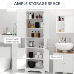 Homcom 183X60Cm Tall Freestanding Bathroom Cabinet Retro 3 Compartments White - thumbnail 4