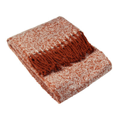 Furn. Weaver Woven Faux Wool Herringbone Tasselled Throw - image 1
