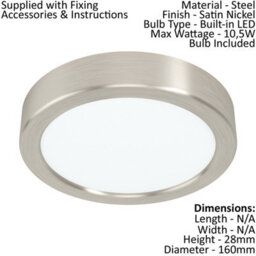 Satin Nickel 160mm Round Led Wall And Ceiling Light - 10.5W 4000K - thumbnail 2