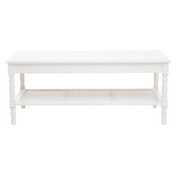 Orsina Traditional Ivory Coffee Table, Wood Table For Coffee And Outdoor With Bottom Shelf, Pine Wood Tea Table