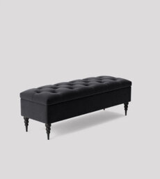 90Cm Safar Ottoman Bench With Storage And Turned Wooden Legs- Plush Velvet Shoes Bench - Black Chesterfield Storage Bench - thumbnail 1