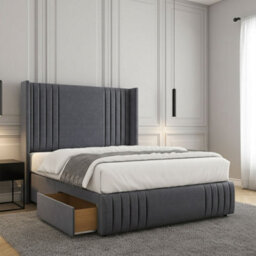 REGIONAL FURNISHINGS Divan Bed Set Steel Plush Velvet Upholstered 54Inch Headboard 2Drawers Footend & No Mattress In Double King 4Ft 6Ft Sizes - thumbnail 2
