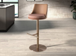 Angel Cerda Swivel Stool In Terracotta Brown And Beige Fabric And Brown Leatherette - thumbnail 3