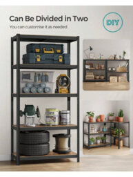 Songmics 5-Tier Shelving Unit, Steel Shelving Unit For Storage, For Garage, Shed, Load Capacity 750 Kg, Black And Brown - thumbnail 6