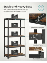 Songmics 5-Tier Shelving Unit, Steel Shelving Unit For Storage, For Garage, Shed, Load Capacity 750 Kg, Black And Brown - thumbnail 3