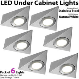 6-Piece Brushed Nickel Pyramid Under Cabinet Kitchen Lighting Kit With Natural White Led - thumbnail 3