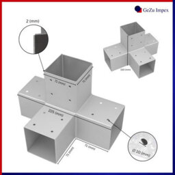 Gezu Impex Heavy Duty Hot Dip Galvanised Post Connector X Shape - Pergola 4 Way Corner Connector - 71 X 71 mm (Pack Of 4) - thumbnail 2