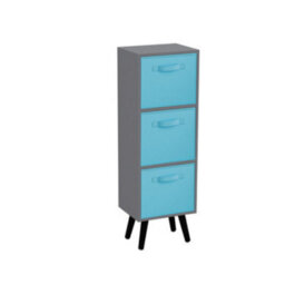 Urbn-Living Urbnliving 80Cm Height 3 Tier Grey Wooden Storage Bookcase Scandinavian Style Black Legs With Sky Blue Inserts - thumbnail 2