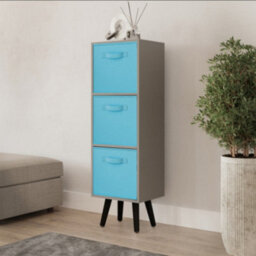 Urbn-Living Urbnliving 80Cm Height 3 Tier Grey Wooden Storage Bookcase Scandinavian Style Black Legs With Sky Blue Inserts - thumbnail 1