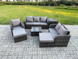 Fimous Indoor Outdoor Rattan Garden Furniture 8 Seater Set Table Sofa Chair Patio Conservatory With Cushions 2 Big Footstool - thumbnail 1