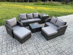 Fimous Indoor Outdoor Rattan Garden Furniture 8 Seater Set Table Sofa Chair Patio Conservatory With Cushions 2 Big Footstool - thumbnail 2