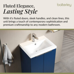 Balterley Fluted Front Floor Standing 2 Door Vanity Basin Unit With Ceramic Basin 500mm - Satin Blue - thumbnail 4