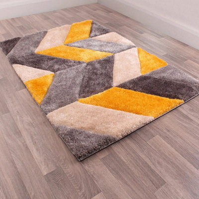 Blazon Ochre 3D Shaggy Rug By Ultimate Rug-60Cm X 110Cm - image 1