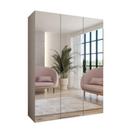 Arte Sandi Iii Hinged Door Wardrobe 150Cm - Cashmere Mirrored Triple Door Wardrobe With Shelves And Hanging Space - thumbnail 2