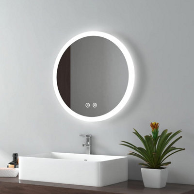 Emke Round Bathroom Led Mirror 500mm Illuminated Backlit Makeup Mirror With Demister, 3 Light Color - image 1
