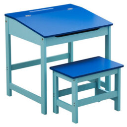 Orsina Angled Surface Children Blue Desk And Stool, Sleek Functional Desk For Children, Durable Desk And Stool
