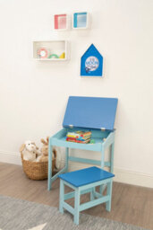 Orsina Angled Surface Children Blue Desk And Stool, Sleek Functional Desk For Children, Durable Desk And Stool - thumbnail 3