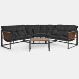 Ohs Santorini 5 Seater Corner Sofa Table Set Garden Patio Furniture - Black - thumbnail 4