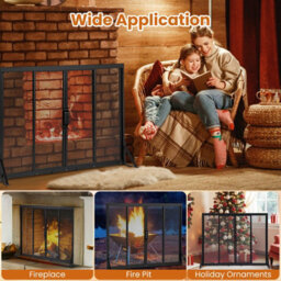 Gainoom Freestanding Black Safe Spark Guard Protector Fireplace Screen W/ Sliding Doors - thumbnail 6