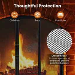 Gainoom Freestanding Black Safe Spark Guard Protector Fireplace Screen W/ Sliding Doors - thumbnail 4