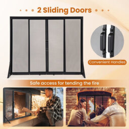 Gainoom Freestanding Black Safe Spark Guard Protector Fireplace Screen W/ Sliding Doors - thumbnail 8