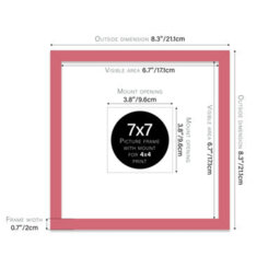 "7X7"" Pink Picture Frame - 7X7"" Square Frame With 4X4"" Mount For 7X7""/4X4"" Pictures Moderrn Style Thin Edge, 1 Pack" - thumbnail 2