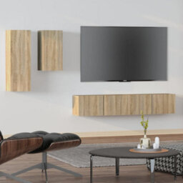 Berkfield 4 Piece Tv Cabinet Set Sonoma Oak Engineered Wood - thumbnail 1