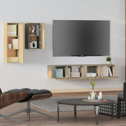 Berkfield 4 Piece Tv Cabinet Set Sonoma Oak Engineered Wood - thumbnail 3