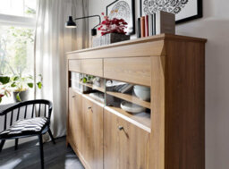 Impact Furniture Large Glass Display Sideboard Buffet Cabinet Glazed Unit Led Light Country Oak Effect Berg - thumbnail 2