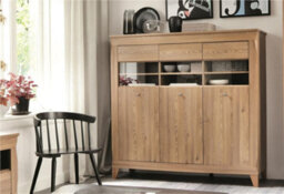 Impact Furniture Large Glass Display Sideboard Buffet Cabinet Glazed Unit Led Light Country Oak Effect Berg