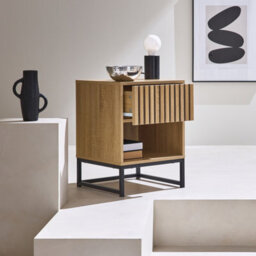 Sweeek - 1-Drawer Contemporary Wood Effect Bedside Table Natural 40X40X55 Cm - Lisbonne - thumbnail 5