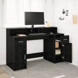Berkfield Stylish Desk Black Oak 140X55X91 Cm Engineered Wood - thumbnail 2