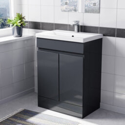 Nes Home Anthracite 600mm Pvc Freestanding Bathroom Basin Vanity Unit