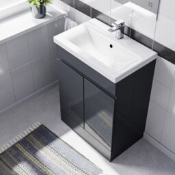 Nes Home Dark Grey 600mm Pvc Freestanding Bathroom Basin Vanity Unit - thumbnail 3