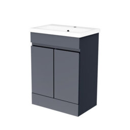 Nes Home Dark Grey 600mm Pvc Freestanding Bathroom Basin Vanity Unit - thumbnail 4