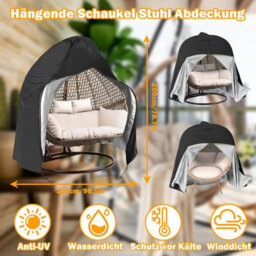 Outdoor Protective Cover, Hanging Egg Chair Patio Garden Furniture 231 200Cm, Black - thumbnail 2