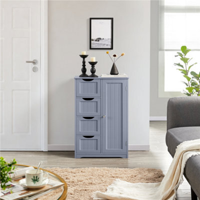Yaheetech Grey Wooden Freestanding Bathroom Cabinet With 4 Drawers And Cupboard - image 1