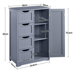 Yaheetech Grey Wooden Freestanding Bathroom Cabinet With 4 Drawers And Cupboard - thumbnail 3