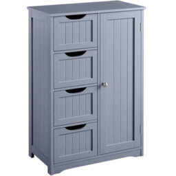 Yaheetech Grey Wooden Freestanding Bathroom Cabinet With 4 Drawers And Cupboard - thumbnail 2