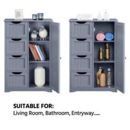 Yaheetech Grey Wooden Freestanding Bathroom Cabinet With 4 Drawers And Cupboard - thumbnail 4