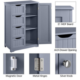 Yaheetech Grey Wooden Freestanding Bathroom Cabinet With 4 Drawers And Cupboard - thumbnail 9