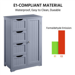 Yaheetech Grey Wooden Freestanding Bathroom Cabinet With 4 Drawers And Cupboard - thumbnail 8